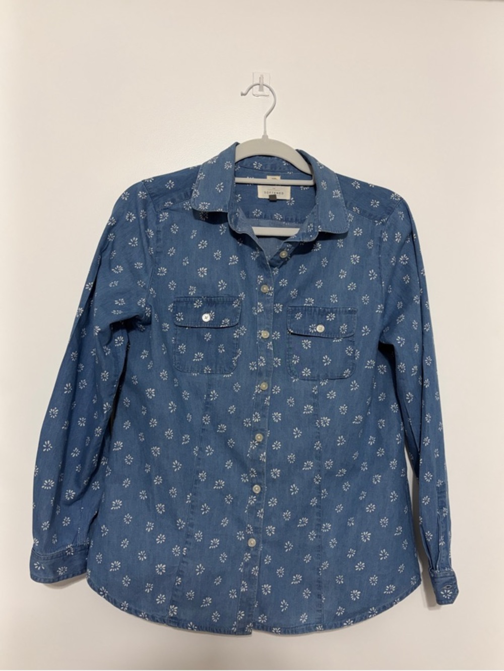 LOFT Blue Floral The Softened Long-sleeved Denim Shirt